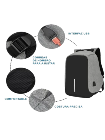 Mochila Antirrobo USB con multiple bolsillos